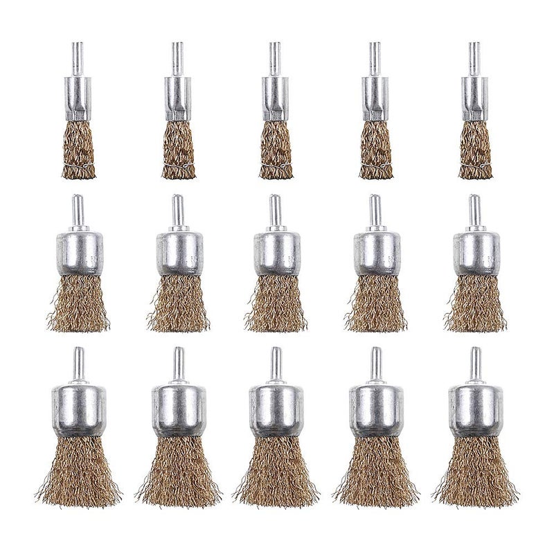 Rocaris 15 Pack Brass Coated Wire Brush Wheel & Cup Brush Set with 1/4-Inch Shank, 3 Sizes Coated Wire Drill Brush Set Perfect for Removal of Rust/Corrosion/Paint - Image 1